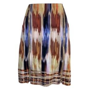 ETCÉTERA colorful skirt, cream/blue/rust, 2 zippers, pockets, back slit. 10